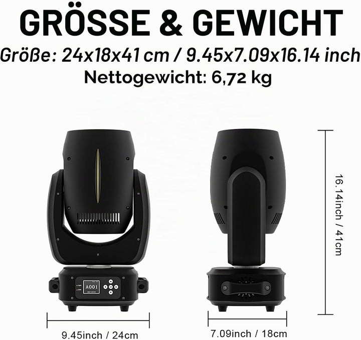 SHEHDS Bühnenleuchten 180W, 14 Gobos 11 Farben Scheinwerfer, Strahl/Frost/Prisma/Zoom Effekt, 18 Fac