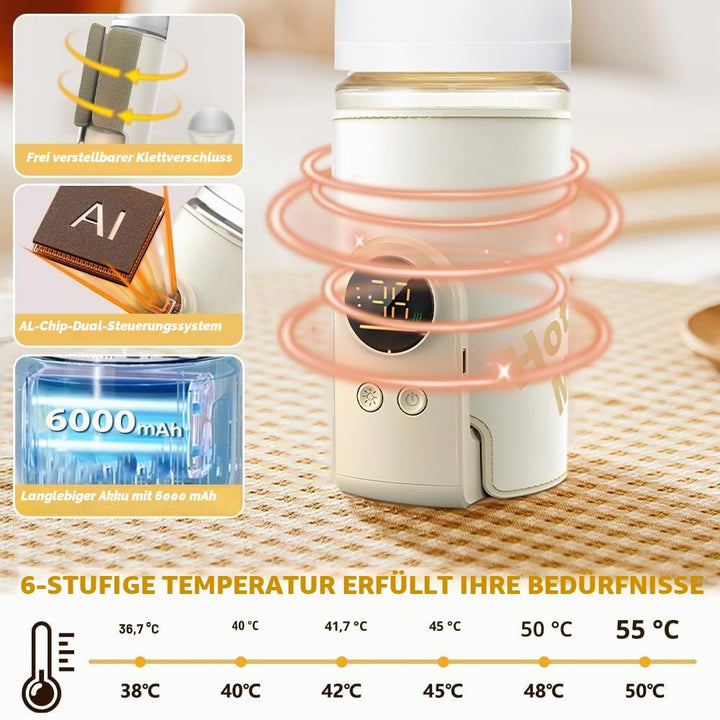 Tragbarer Flaschenwärmer Baby, Flaschenwärmer für Unterwegs, 6 Einstellbare Temperatur 38-50℃, USB-L