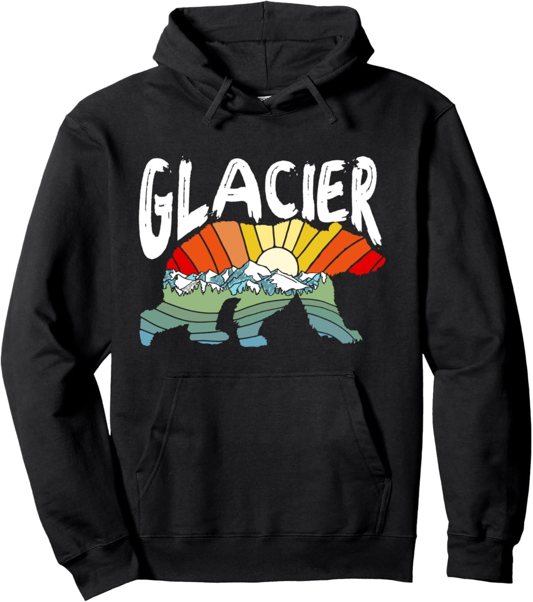 Glacier National Park Grizzly Bear Colorful Nature Art Retro Pullover Hoodie