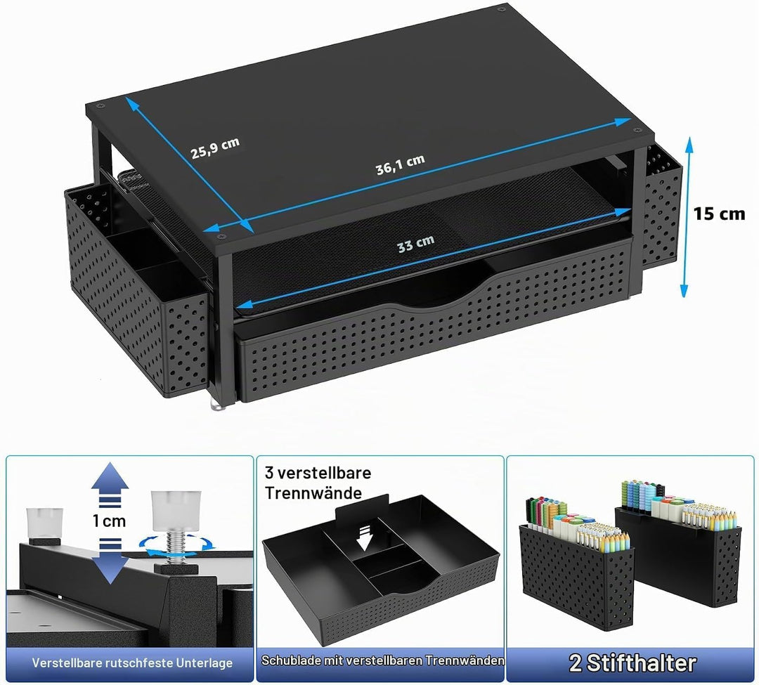 Monitorständer mit 3 Schublade und Stifthalter,Unterbau Bildschirm,Schreibtischorganizer und Zubehö,