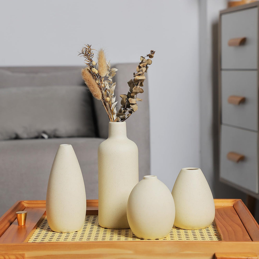 CEMABT Beige Keramik Vase Set-4 Kleine Vasen für Blumen, einzigartige Blumenvasen für Mittelstücke,