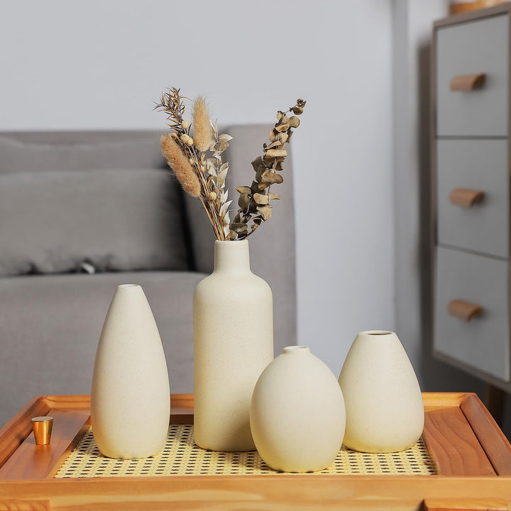 CEMABT Beige Keramik Vase Set-4 Kleine Vasen für Blumen, einzigartige Blumenvasen für Mittelstücke,