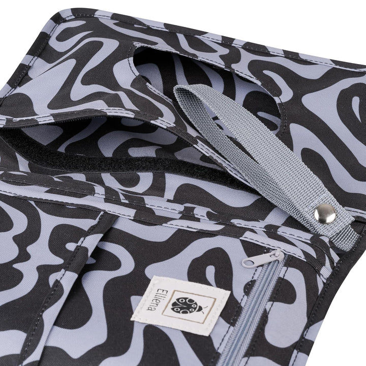 Windeltasche mit Unterlage für unterwegs, verstärktem Gummiband und Klettverschluss Schwarz, Schwarz