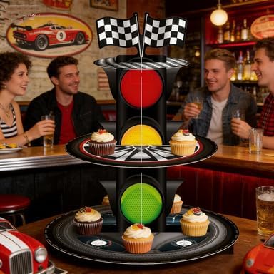 Kuchenständer im Rennwagen-Design, dreistöckiger Kuchenständer im Ampeln-Design, Rennwagen-Mottopart