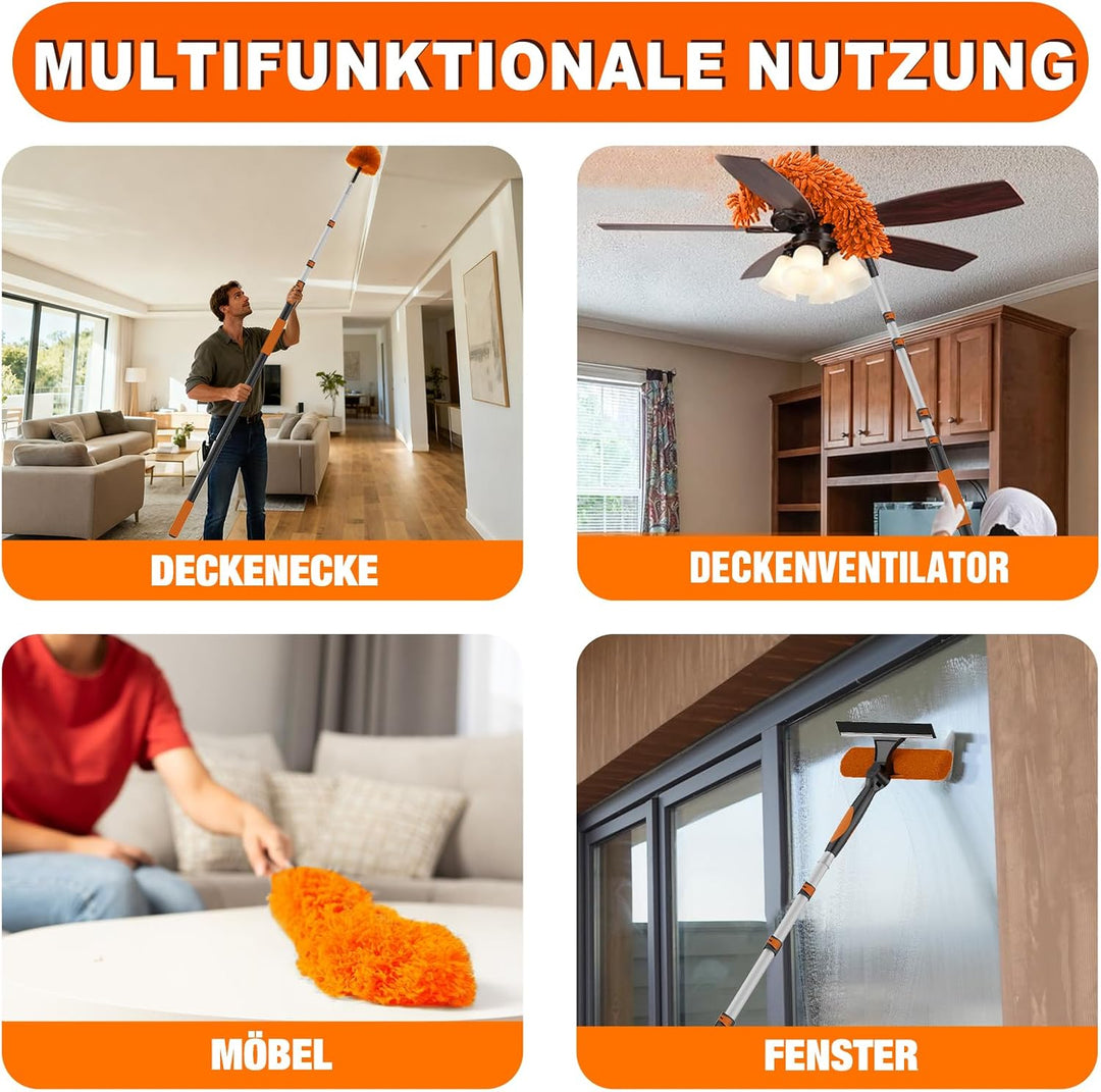SISUPASSIE 3,6m Staubwedel Teleskop, Spinnenwebenentferner waschbar, Fensterputzer mit Teleskopstang