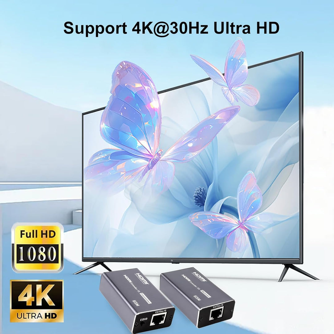 HDMI Extender 4K, über Ethernet CAT5 CAT6 CAT7 HDMI Extender überträgt bis zu 65 Meter (213 Fuss), 4