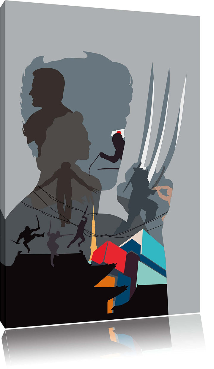 Pixxprint Wolverine Format: 100x70 auf Leinwand, XXL riesige Bilder fertig gerahmt mit Keilrahmen, K