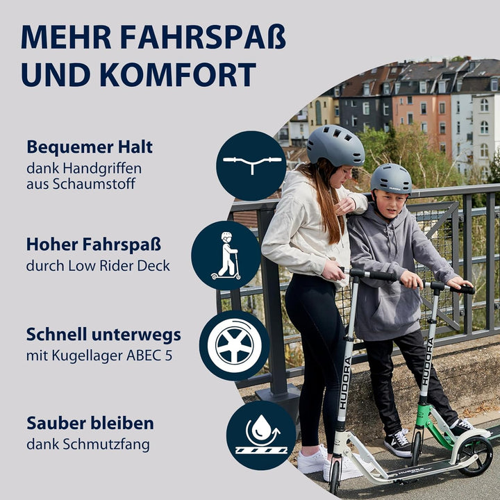 HUDORA BigWheel Pure Scooter I Stabiler Aluminium-Roller mit Ständer I Höhenverstellbarer & zusammen