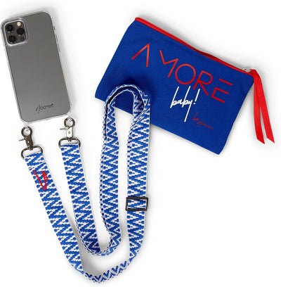 NOOMYA® Premium Fashion Handykette | Set Handyhülle iPhone 14 Plus & Handyband True Blue | Handygurt