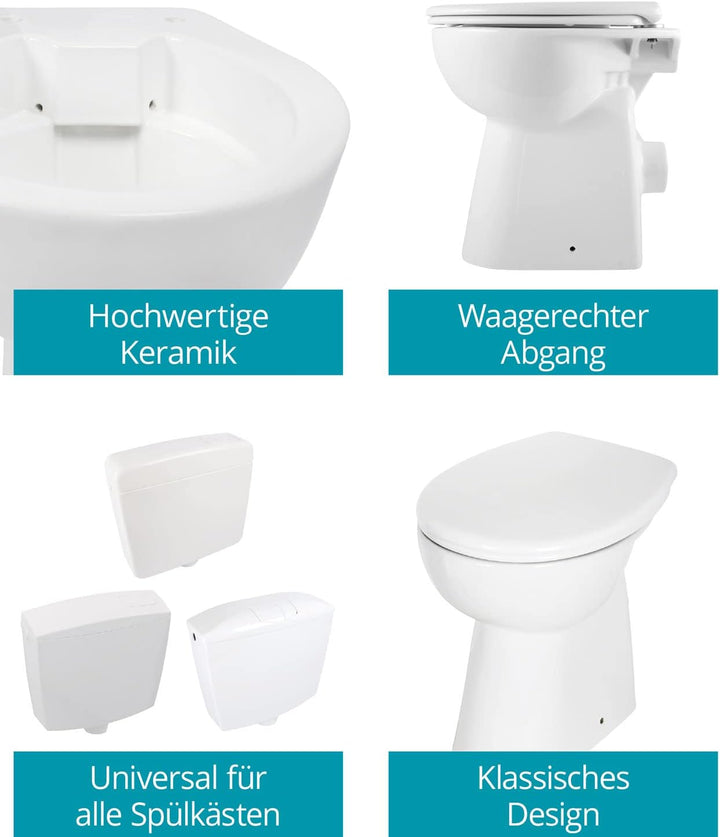 Calmwaters® Spülrandloses Stand-WC Komplettset Elements Wellness mit Toilettendeckel, erhöhtes + 7 c