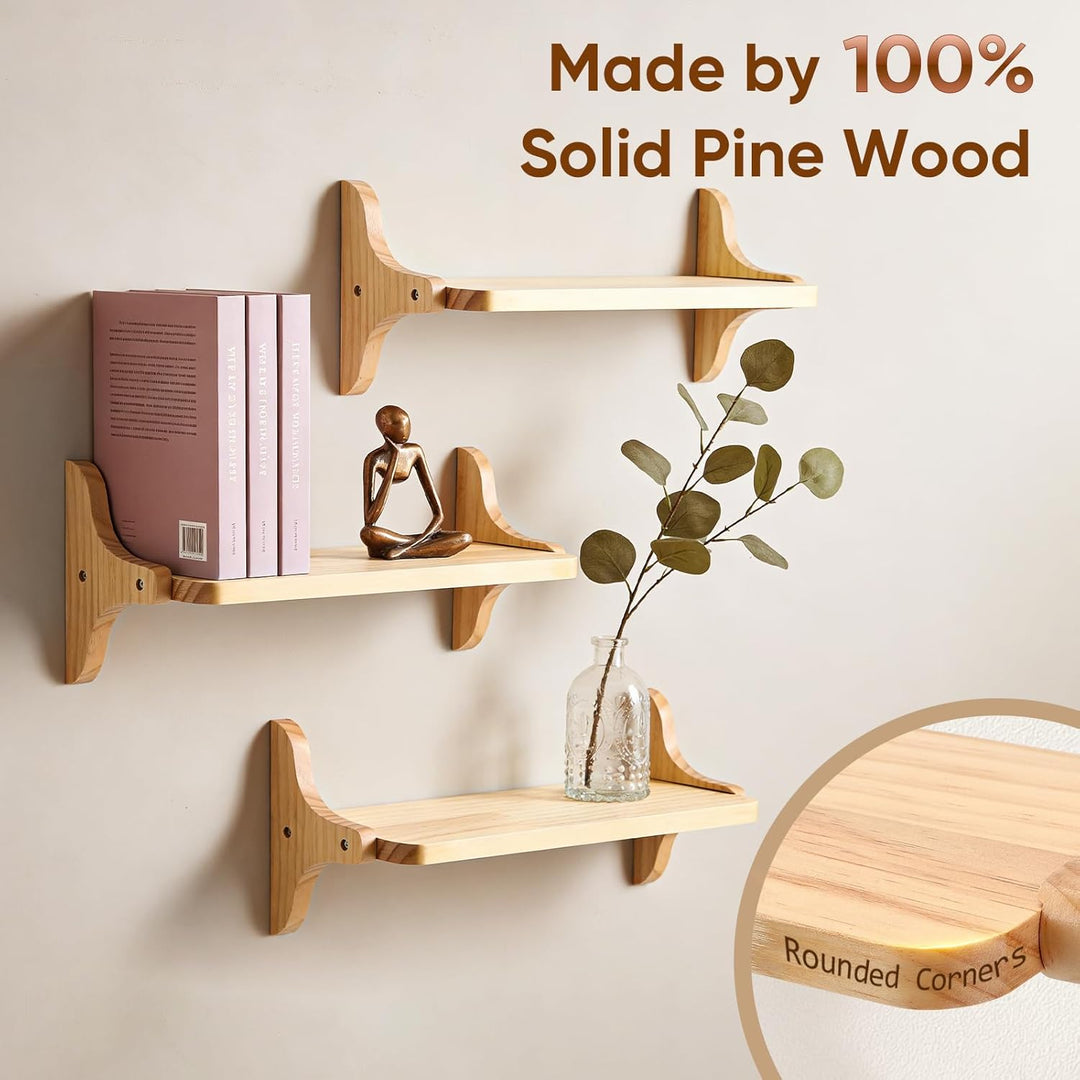 Wandregal Holz 3er Set, Schwebendes Regal, Stabiles Hängeregal für Küche, Wohnzimmer, Schlafzimmer,