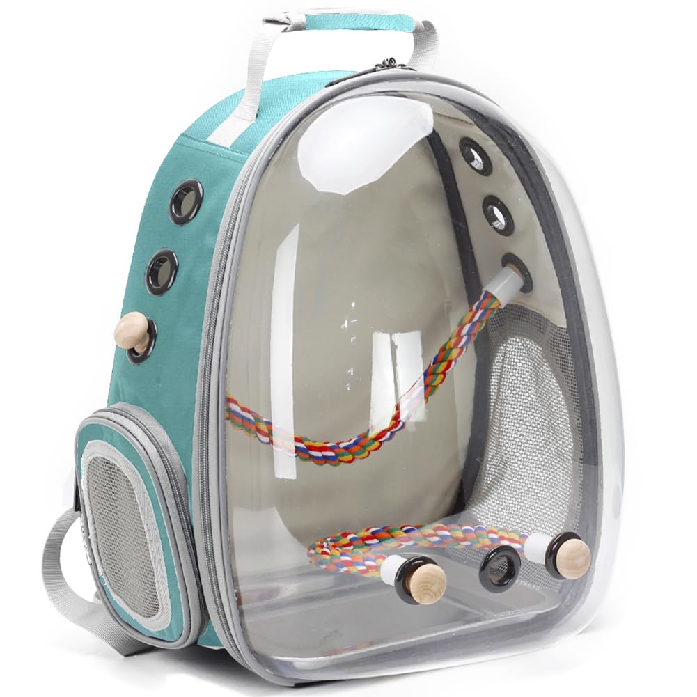 Bird Backpack Carrier, Bird Bubble Travel Backpack with Standing Perch Tray Food Cups grün, grün