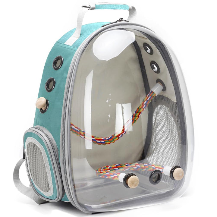 Bird Backpack Carrier, Bird Bubble Travel Backpack with Standing Perch Tray Food Cups grün, grün