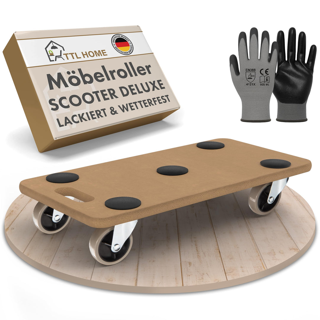 TTL Home Möbelroller Scooter Deluxe 58x30x11cm - 250kg Traglast lackiertes Rollbrett Transportroller
