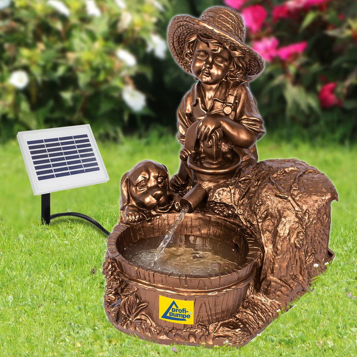 Garten BRUNNEN SOLAR TEICHPUMPE SOLAR SPRINGBRUNNEN GARTENBRUNNEN SOLAR WASSERSPIEL KNABE mit Hund a