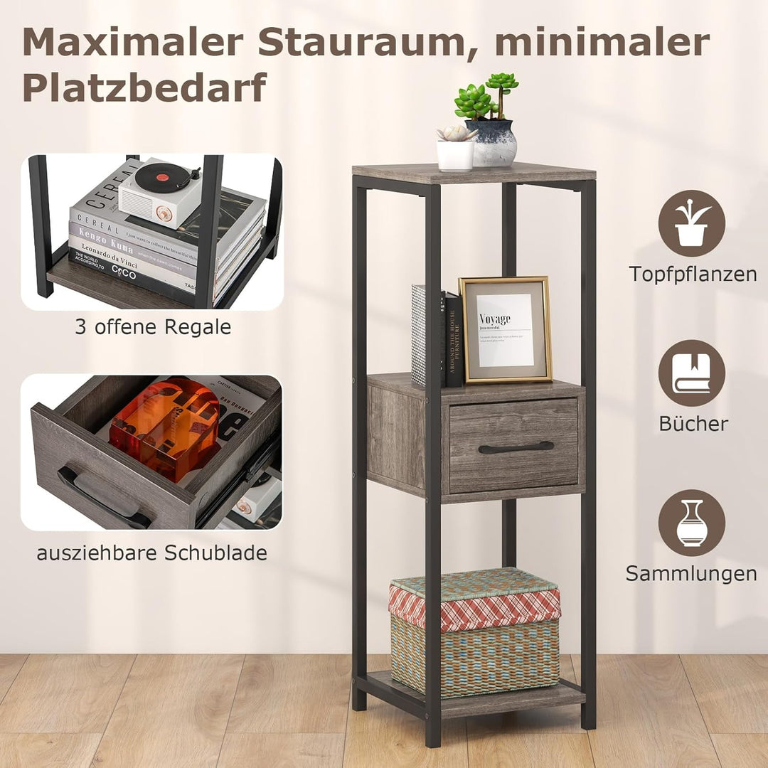 COSTWAY 3 Etagen Metall Pflanzenständer, 60 kg, Blumenständer mit Schublade & Kippsicherung, Pflanze