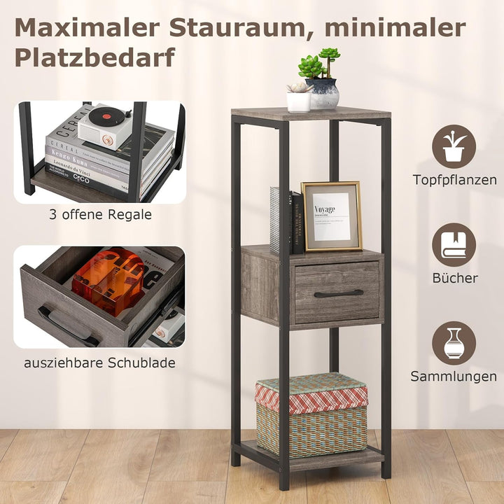 COSTWAY 3 Etagen Metall Pflanzenständer, 60 kg, Blumenständer mit Schublade & Kippsicherung, Pflanze