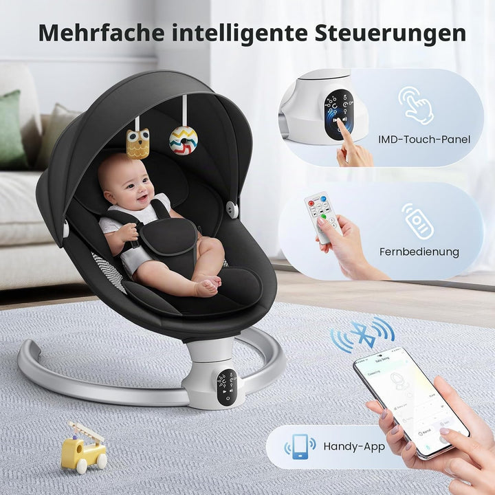 Elektrische Babywippe für Kleinkinder,Elektrische Babyschaukel mit 5 Punkt Sicherheitsgurt 5 Schauke