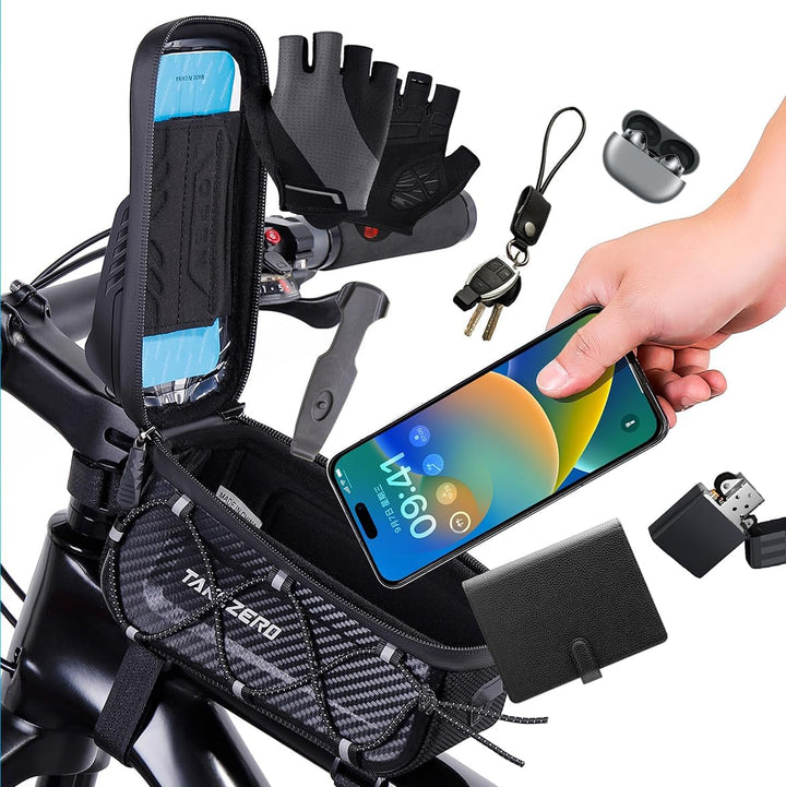 Fahrrad Rahmentasche Wasserdicht, 3D Eva Hartschale Oberrohrtasche, Handytasche mit Touchscreen für