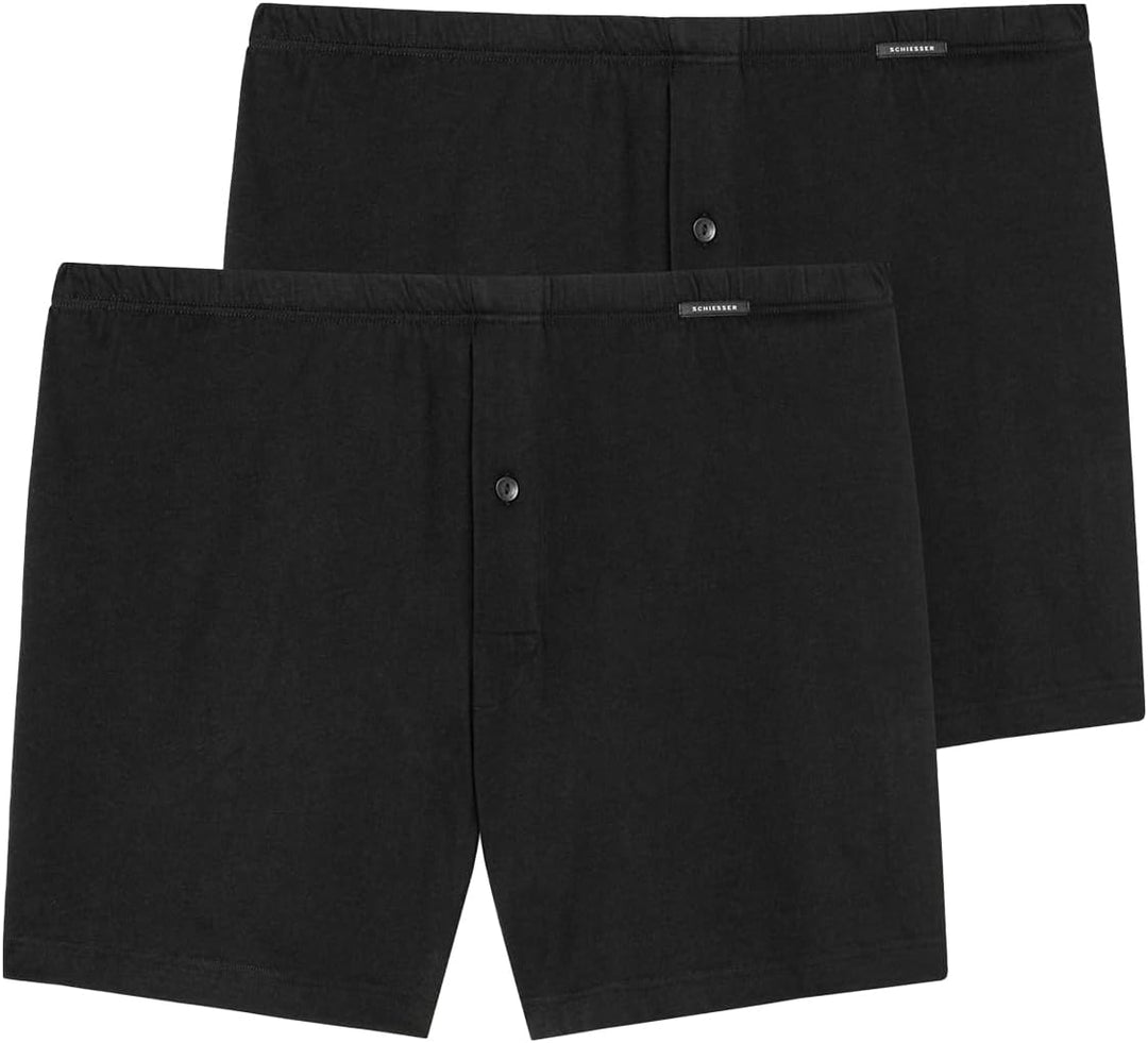 Schiesser Herren 2 PACK Boxershorts Baumwolle Web - Webboxer M Schwarz_174002, M Schwarz_174002