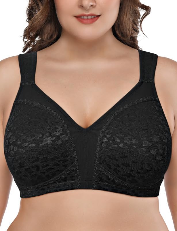Deyllo Damen Vollschalen Minimizer BH Nicht Bügel Grosse Grössen BH Klassischer Schwarz005-1 80B, Sc