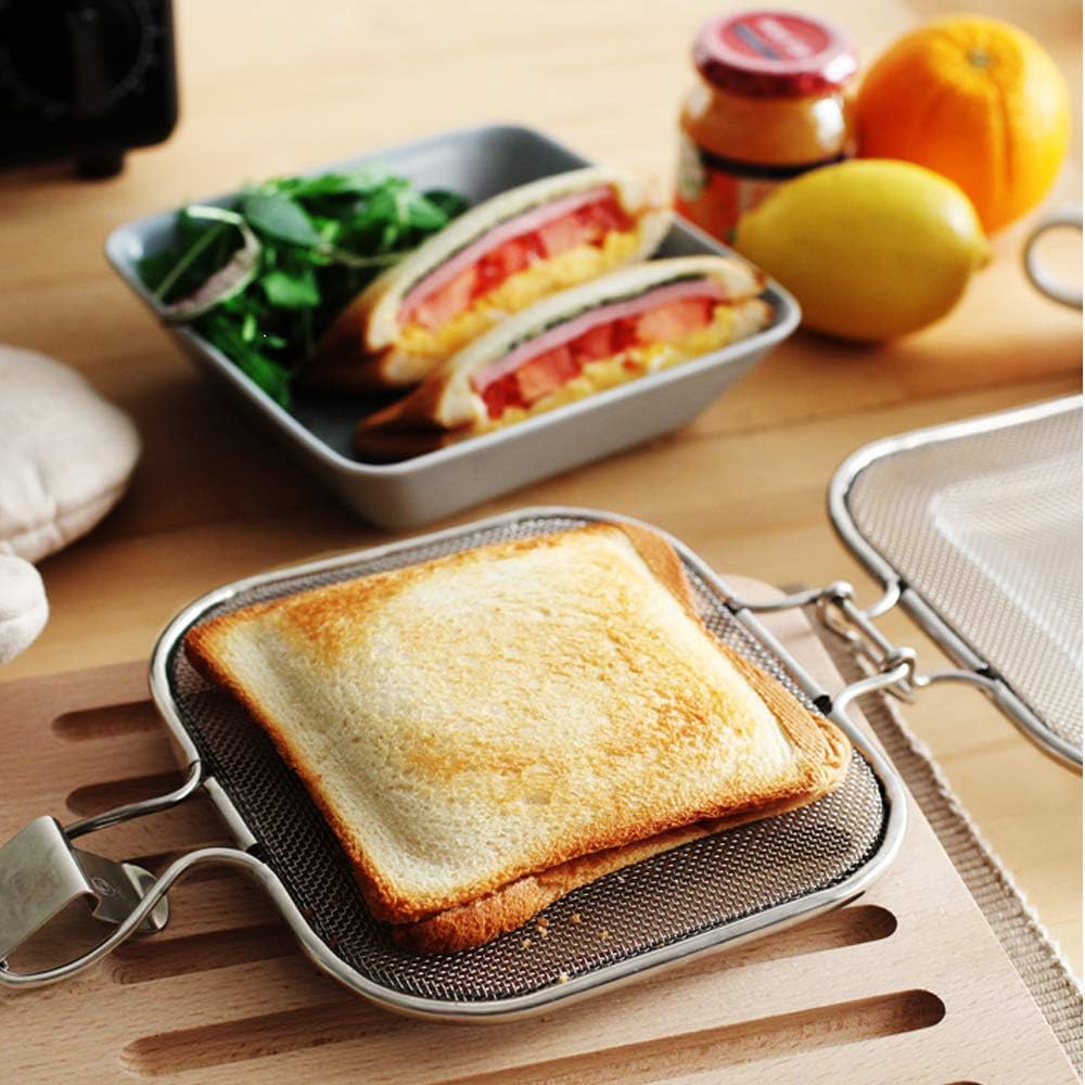 TAMUME Edelstahl-Sandwich-Grillkorb mit Klemme, Geeignetes Grill-Backteil für Backofen und Toaster m