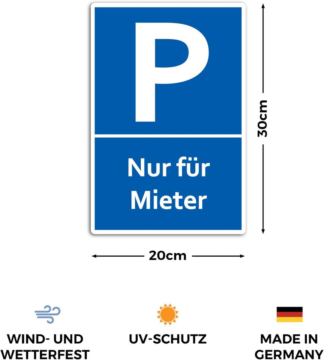 5 Stück Nur für Mieter Parkplatzschild Schild 20 x 30 cm aus stabiler PVC Hartschaumplatte 3mm mit U