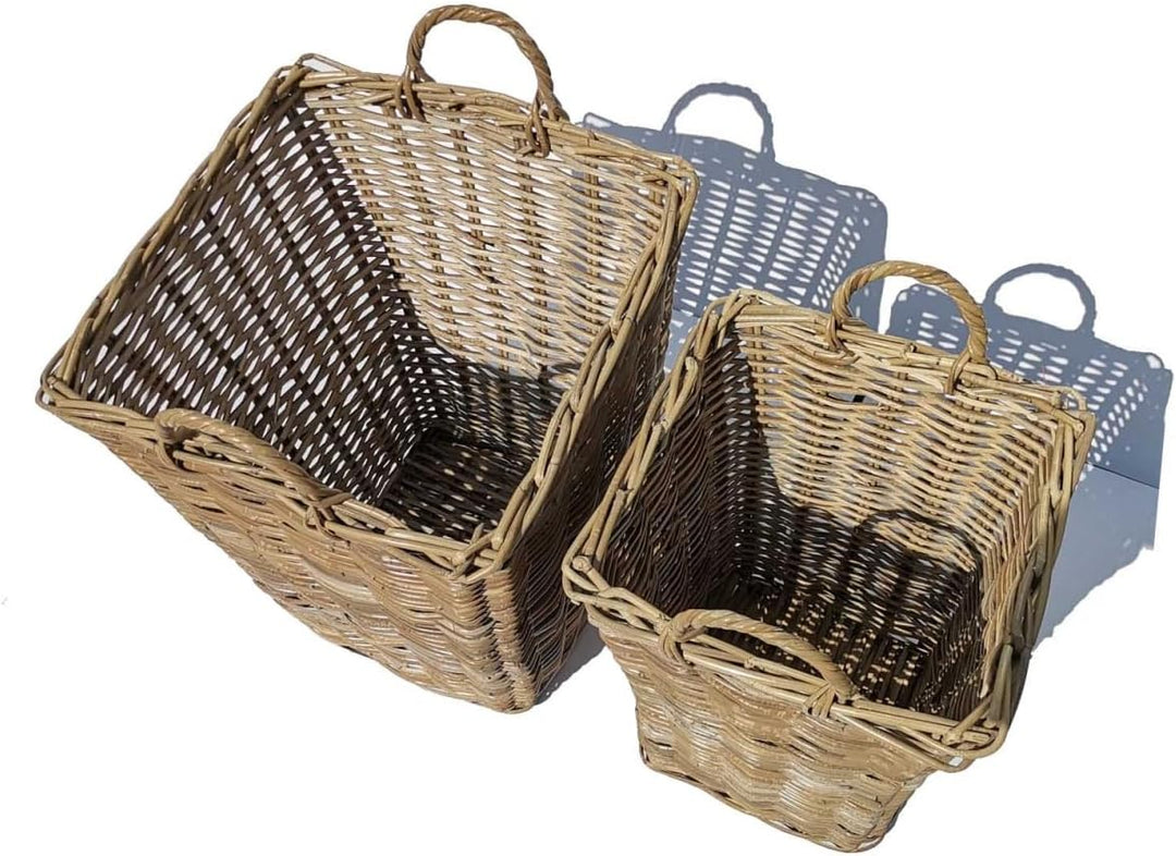Rattan Korb MATERA 2er Set mit Henkel eckig aus Natur-Rattan geflochten | rustikal Weidenkorb Flecht