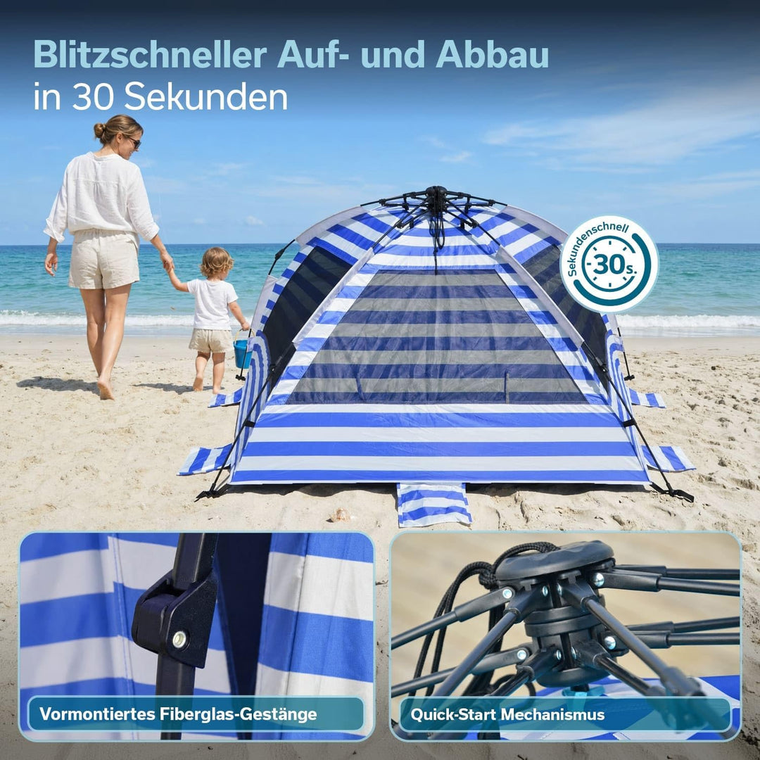 Skandika Strandmuschel Skal Quick-Start | Strandzelt, UV-Schutz 80+, 360° Mesh-Panoramafenster, Wind