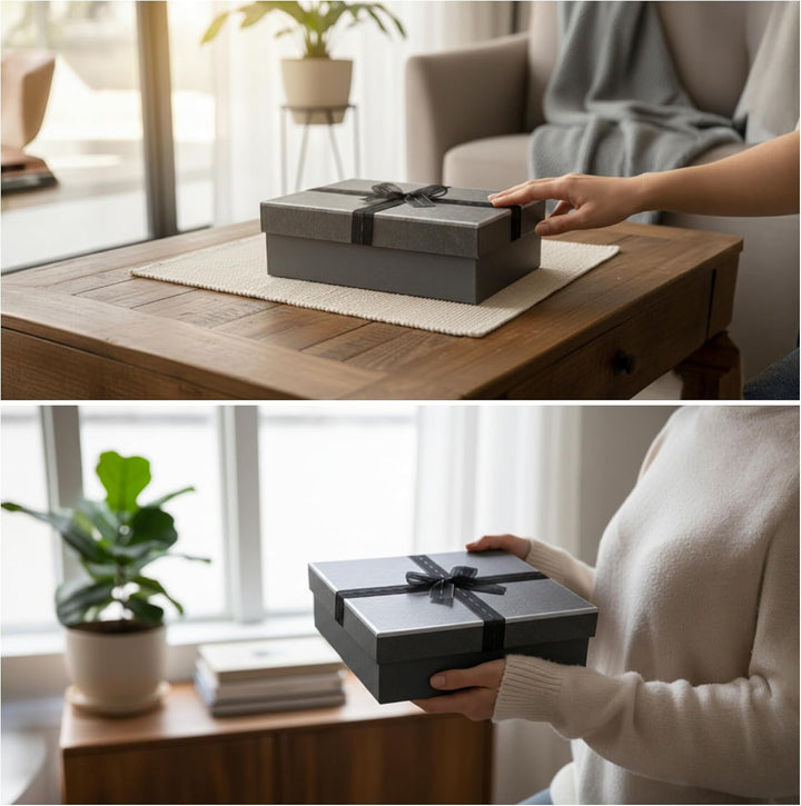 Emartbuy Set mit 3 starren Geschenkboxen, dunkelgraue Box mit dunkelgrauem Deckel, innen braun und d