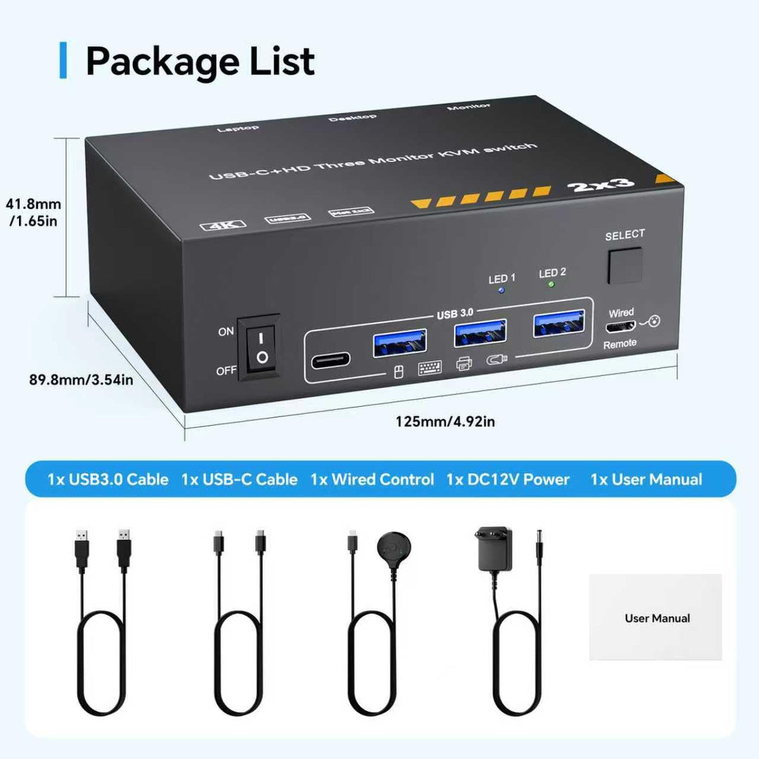 KVM Switch 3 Monitore für 1 Laptop und 1 Desktop 4K@60Hz, HDMI + USB C KVM Umschalter Dockingstation
