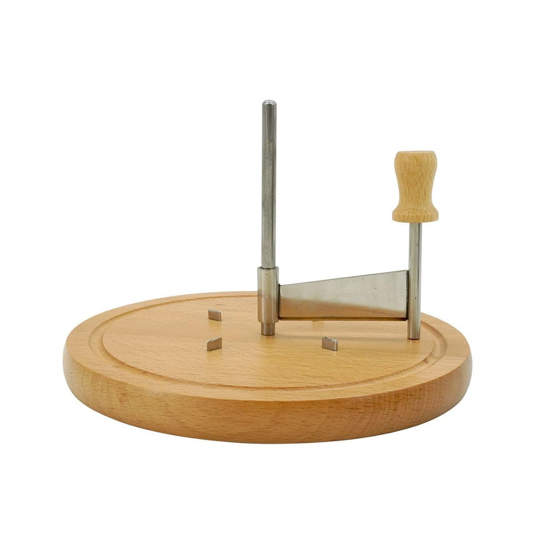 Fackelmann 56773 Käsehobel mit Holzplatte, Mönchskopfgirolle, Käseschneider, drehbar, Holz, Edelstah