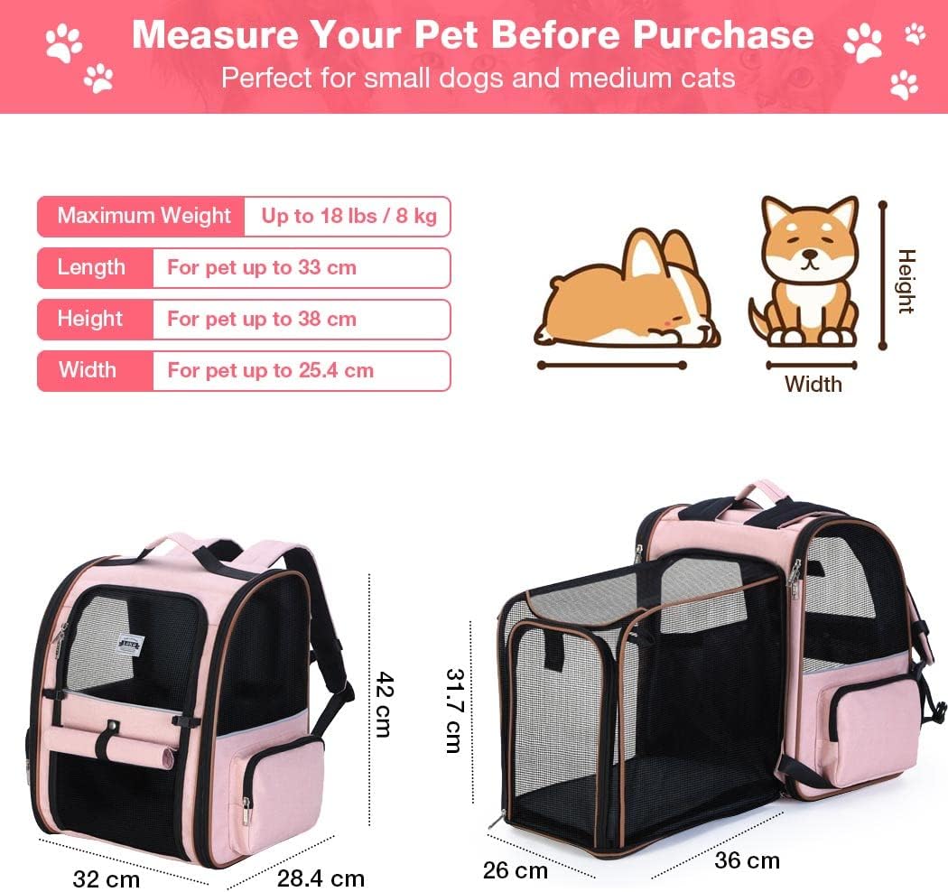 Erweiterbar Katzenrucksack Hunderucksack für Katzen Hunde bis 8kg, Gross Katzen Rucksack Faltbare Ha