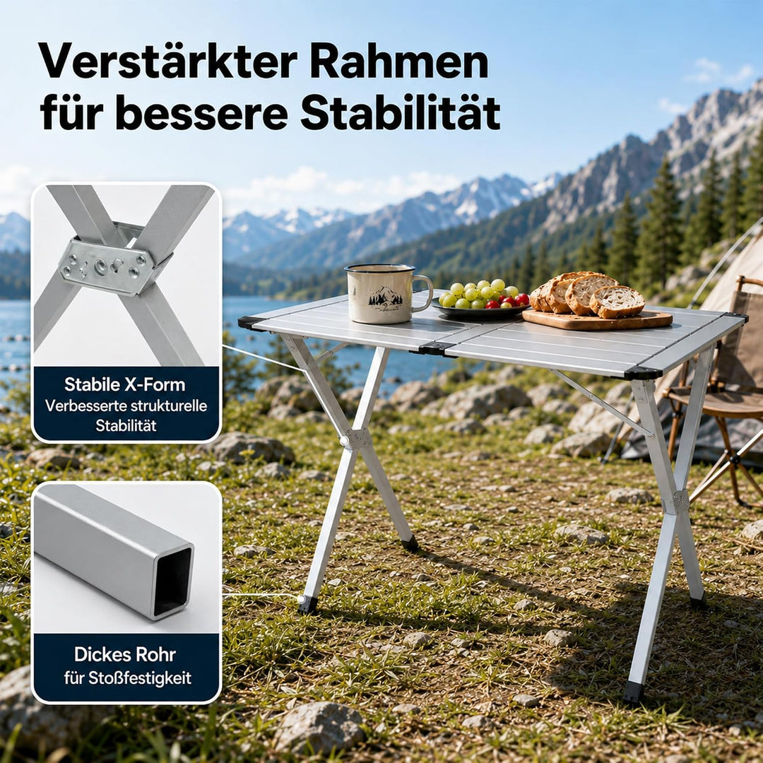 High Peak Campingtisch klappbar, 110x72cm Aluminium Picknicktisch Outdoor | Grosse Tischfläche, X-Fo