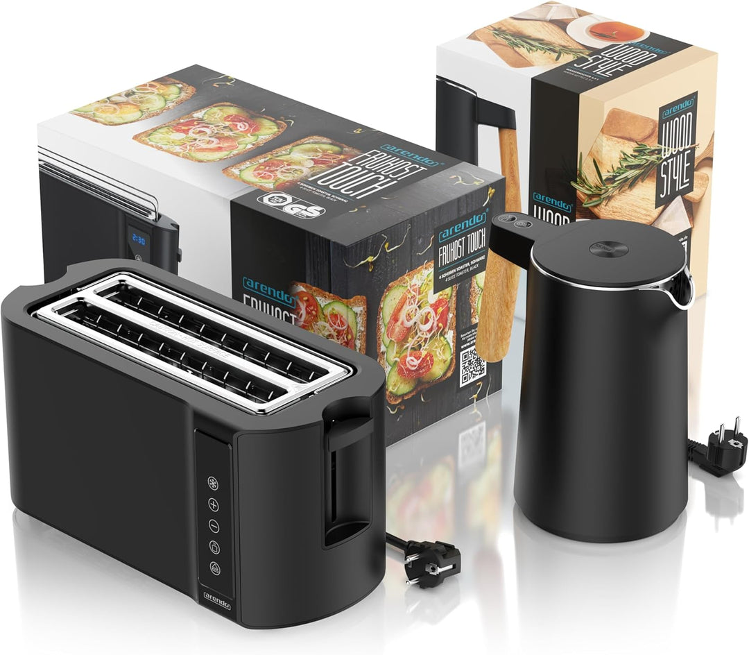 Arendo - Wasserkocher Toaster SET - Edelstahl - Wasserkocher mit Temrpatureinstellung - 45-100 Grad