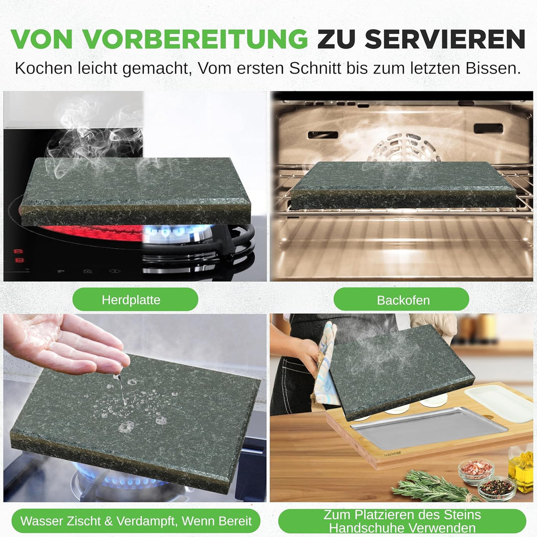 NutriChef Heisser Stein Grillplatte – Tischgrill-Set mit Bambus und Keramik Ideal für Steak und Dinn
