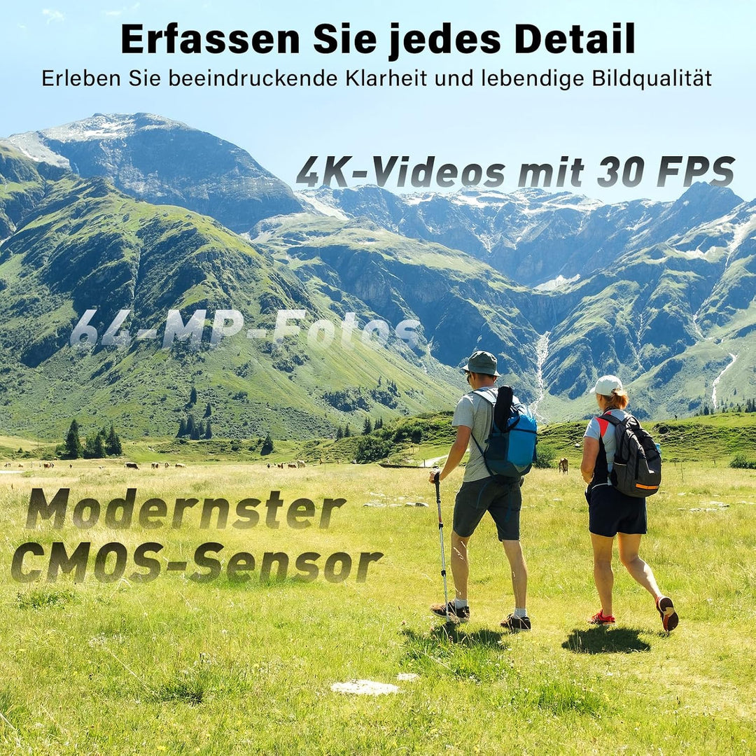 Action Kamera 4K, Vlog Kamera mit 1,72-Zoll-Touchscreen und 2-Achsen Stabilisierung, Digitalkamera m