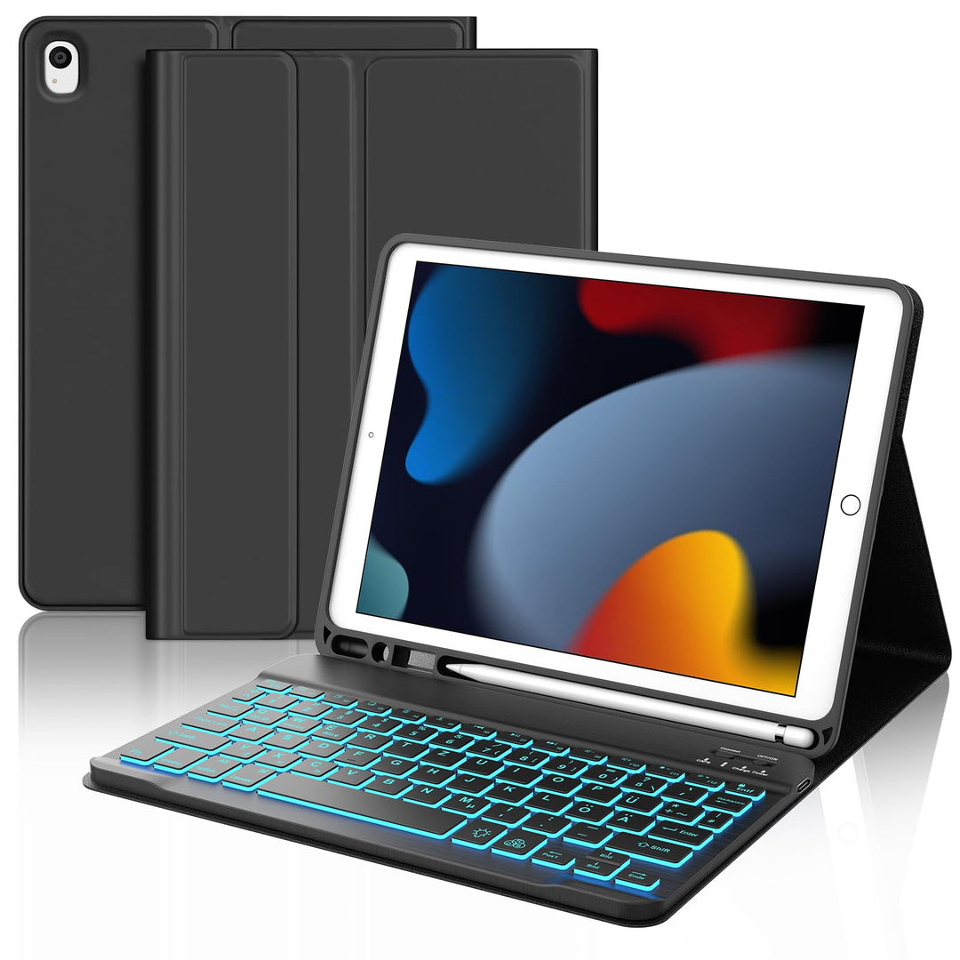 Für iPad 10,2" Hülle mit Beleuchteter Tastatur für 7./8./9. Gen, Air 3, Pro 10.5, Mit 7-Farben Hinte