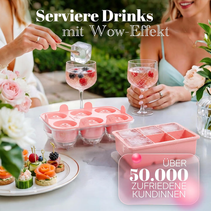 Neighbour’s Friend® Rosa XXL Eiswürfel & Eiskugelform Set – 30 grosse 5cm Eiswürfel & 30 Eiskugeln a