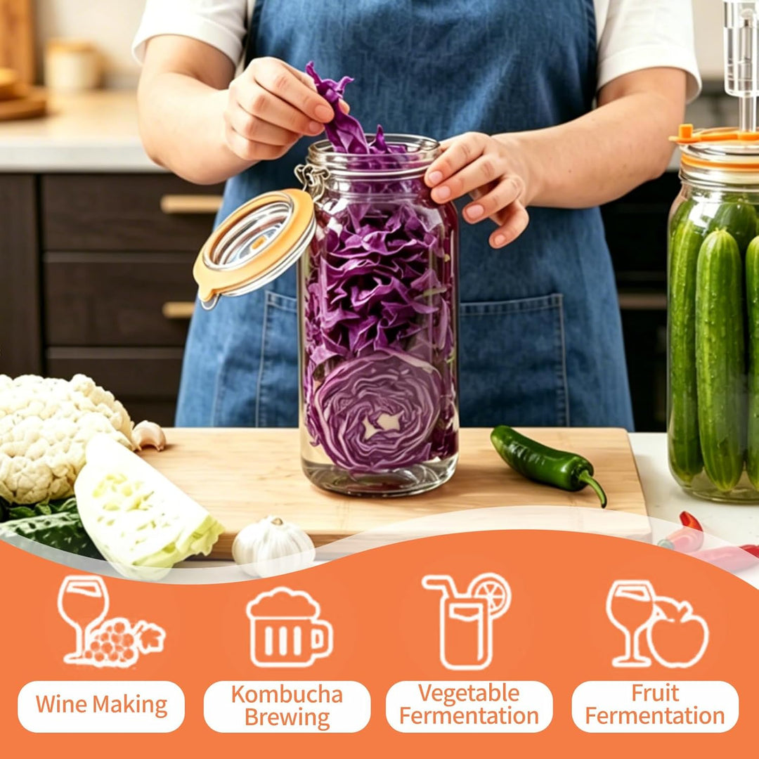 Milai 2L Gärgefäss mit Gärventil und Glasbehälter, zur Herstellung von Sauerkraut, Kimchi und eingel