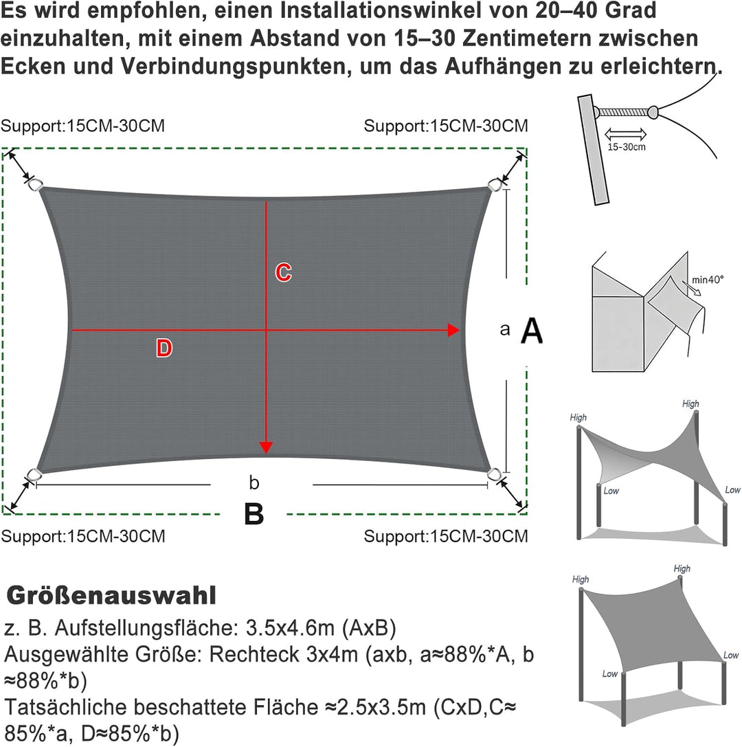 SUNNY GUARD Sonnensegel Wasserdicht 3x4m Rechteckig Sonnenschutz Wetterschutz Segel Baldachin UV Sch