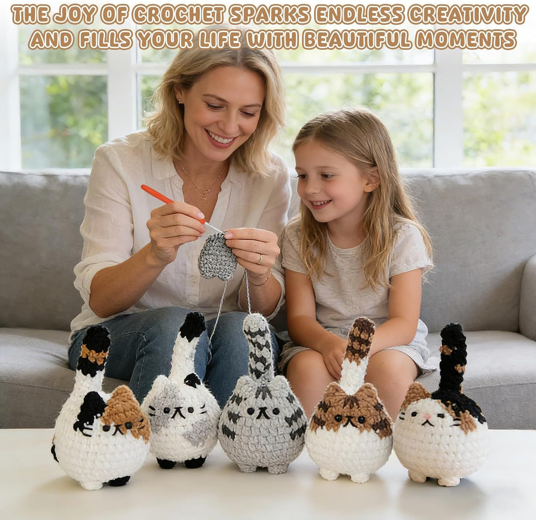 Ortviai Häkelset für Anfänger, Crochet Set Tiere Katzen, mit Garn und Zubehör, Schritt für Schritt A