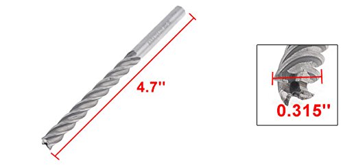 sourcing map Silber Ton HSS Helical Groove 4 Flute 8 mm Schneiden Dia Schaftfräser de 8x8x70x120mm,