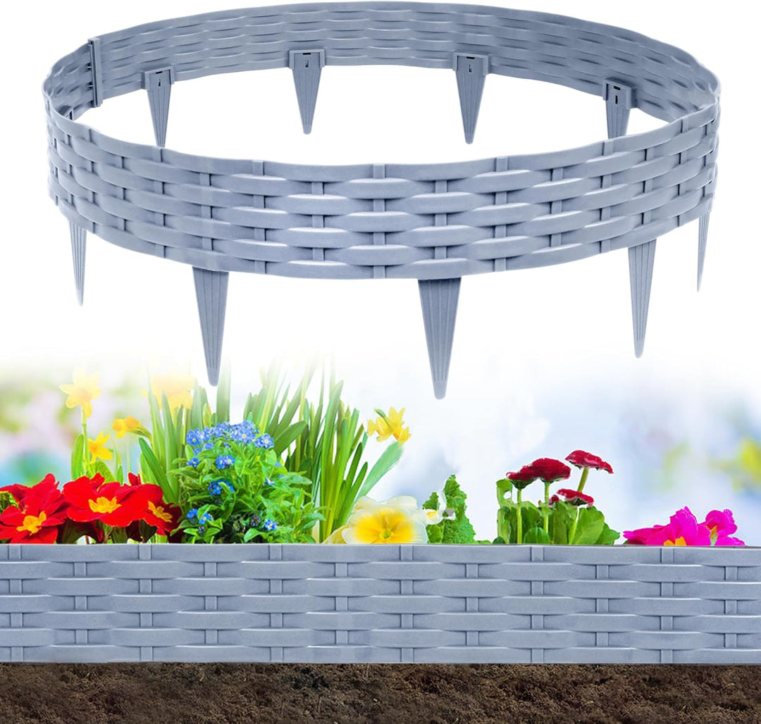 YUENFONG 5m Beeteinfassung Rasenkante Biegbarer Beetumrandungen Kunststoff Rasenkanten, Rattan-Optik