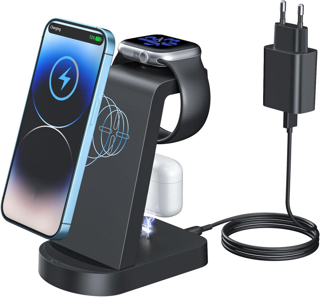 Kabellose Ladestation,Wireless Charger 3 in 1 induktive Kabelloses Ladegerät mit 18W Adapter,kompati