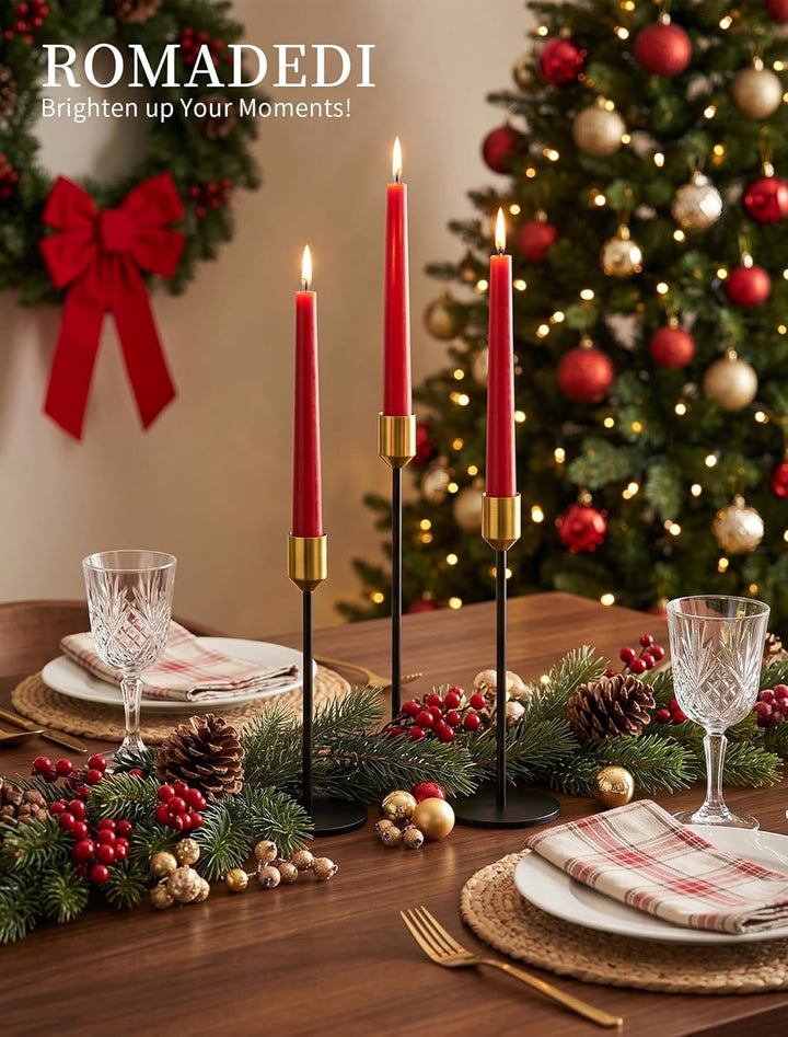 Romadedi Kerzenständer Gold & Schwarz - 3er-Set Hoch Kerzenhalter Unterschiedlicher Grösse für Stabk