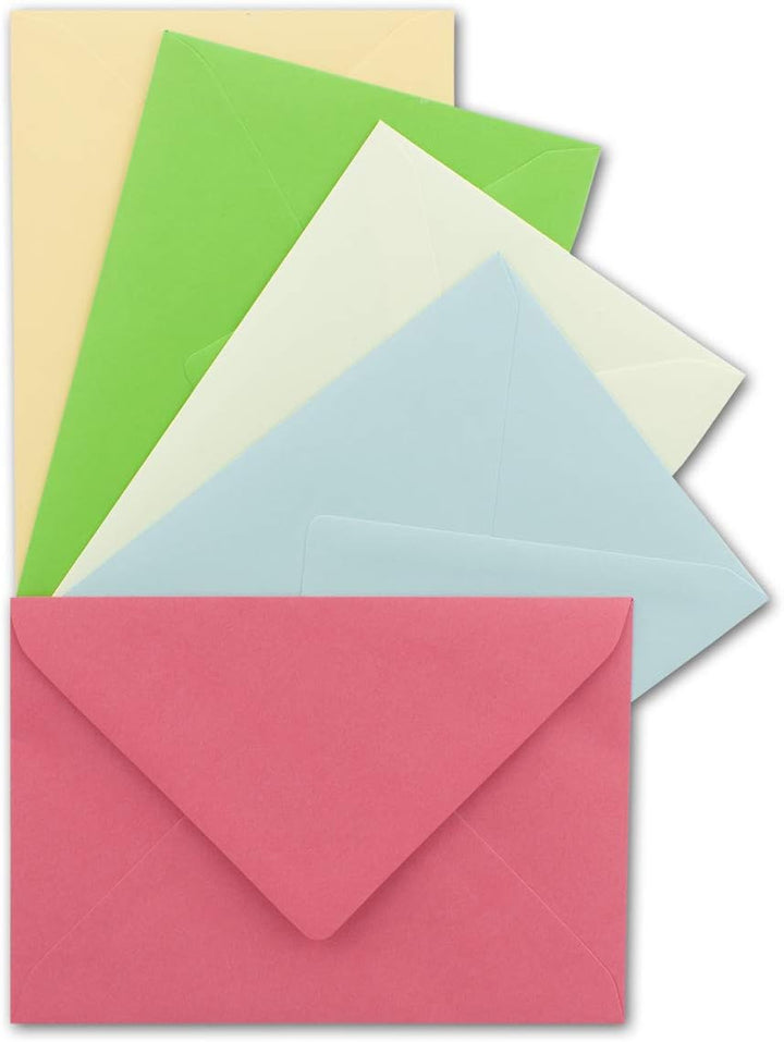 250x Umschlagpaket - DIN C6 - ca. 11,4 x 16,2 cm - die Trendigen - 5 Farben je 50 Umschläge - 120 g/