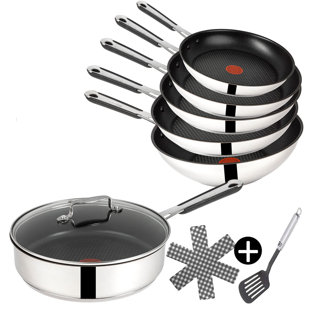Tefal E30 Jamie Oliver Pfannen-Set Induktion 9 tlg -SET19- Schmorpfanne mit Deckel 25 cm , Wok mit D