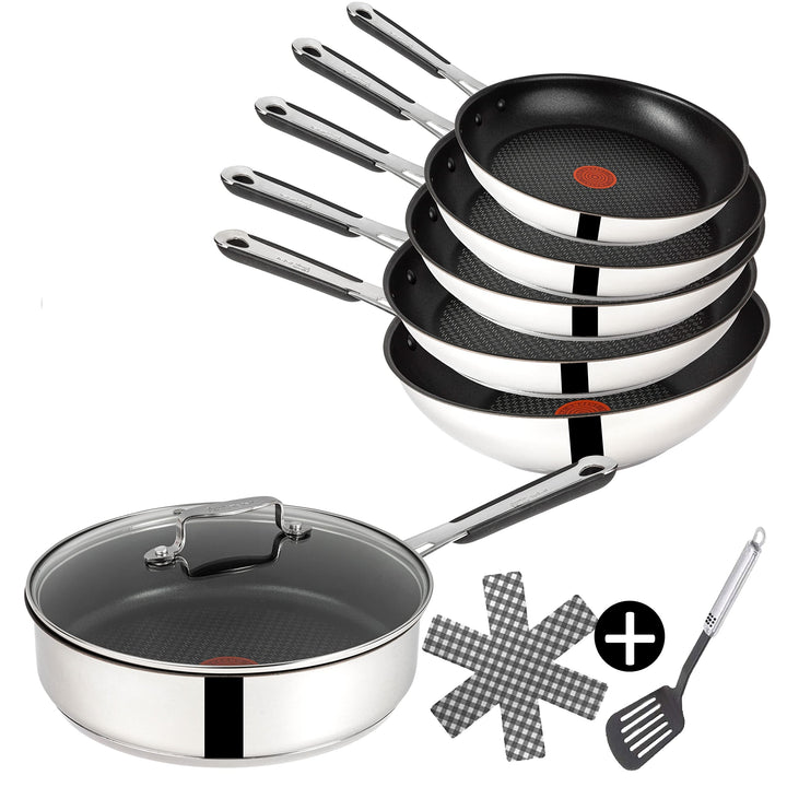 Tefal E30 Jamie Oliver Pfannen-Set Induktion 9 tlg -SET19- Schmorpfanne mit Deckel 25 cm , Wok mit D