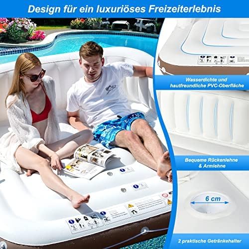 FANTASK Luxus-Inselbett XXL, Aufblasbare Schwimminsel mit einziehbarer & Abnehmbarer Überdachung, Ba